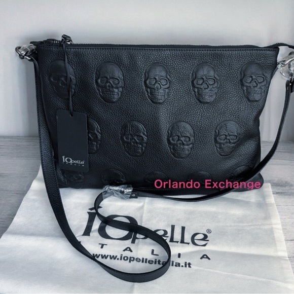 IO Pelle Handbags - IO Pelle Skulls Black Leather Crossbody Bag